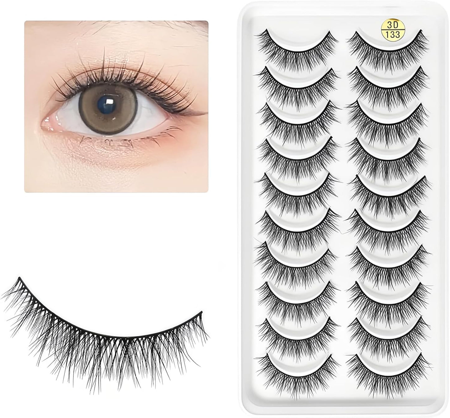 False Eyelashes, Matsueku Specifications, Large Capacity, 10 Pairs of Partial False Eyelashes, Natural, Partial False Eyelashes, Popular, Bunch, Natural, Handmade False Eyelashes, Ultra