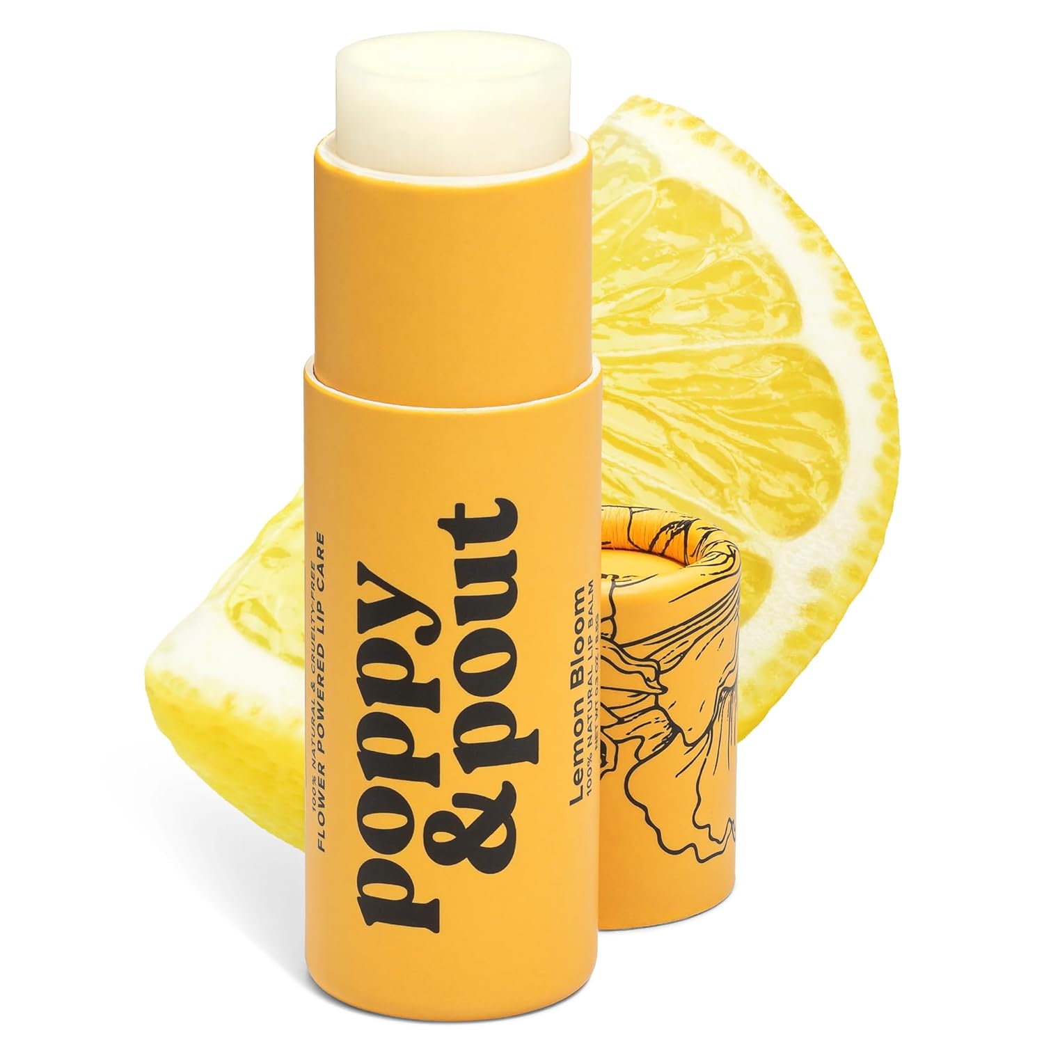 Poppy & Pout Bálsamo labial totalmente natural, tubo de cartón de 0.3 onzas, relleno a mano, cera de abejas, vitamina E, aceite de coco orgánico, libre de crueldad (flor de limón)