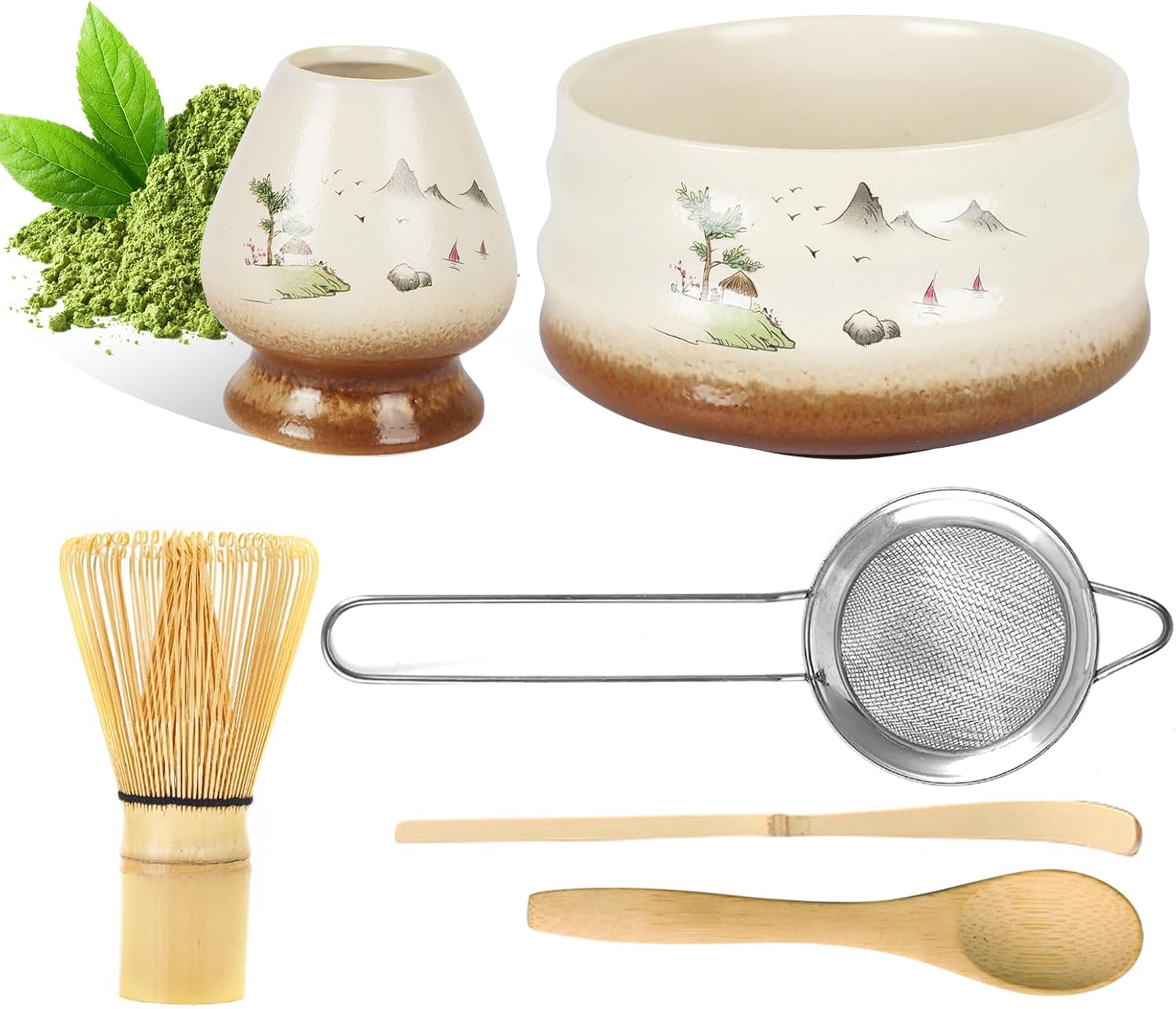 YTCYKJ 6-piece Set, Matcha Set, Japanese Tea Set, Matcha Kit, Matcha Whisk Set, Matcha Whisk Set, Matcha Product, Matcha Rice Bowl, Chasen, Chasen, Chasen Restoration, For Beginners, Matcha Starter