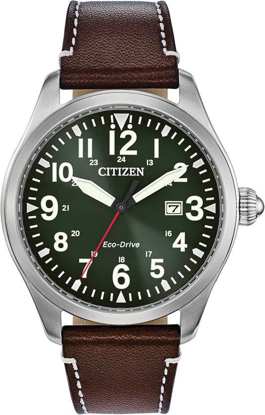 [Parallel import goods] Citizen Eco-Drive Chandler BM6838-09X Wristwatch Men's Reverse Import Military Analog Solar Green Brown Leather Belt Overseas Model
