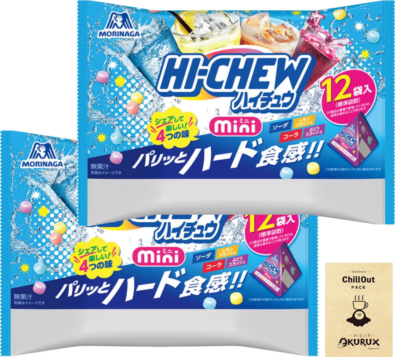 OKURUX Morinaga Seika Haichu Mini Mini HI-CHEW 4.2 oz (120 g) x 2 Bags Chillout Pack, Soda, Lemon Squash, Cola, Grape Squash