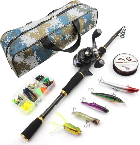 New Baitcasting Rod and Casting Reel Set Carbon Telescopic Trout Rod Reel Baits Full Set Fishing Tackle Foldable Fishing Rod with Tackle Bag Set Stick Roll Combo Surf Fishing 1.8M-2.7M ZYYUJ