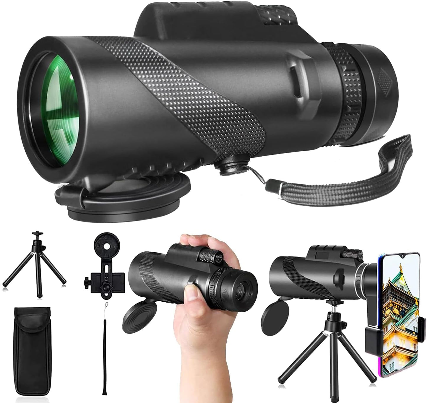 CANNER 80x100 Monocular, High Magnification, Monocular, Smartphone Telephoto Lens, High Magnification, Smartphone Lens, Small, One Hand Operation, Quality Vision, Photo Taking Telescope, Premium Bak4