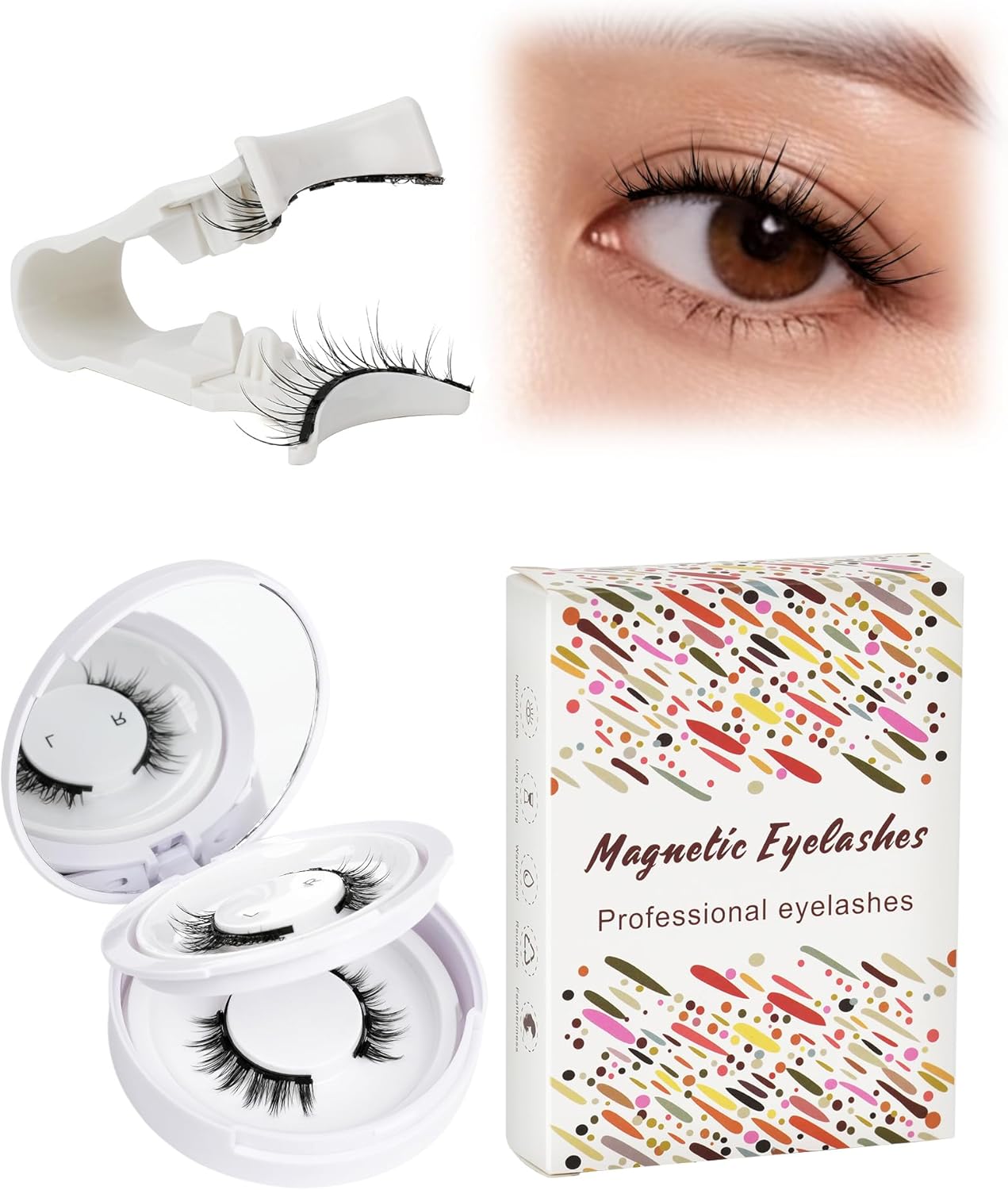 LZM Magnetic Eyelashes, Magnetic False Eyelashes, For Thin Makeup, Fluffy, Reusable, Magnetic, Easy to Apply, No Adhesive, For Commuting to Work or Travel