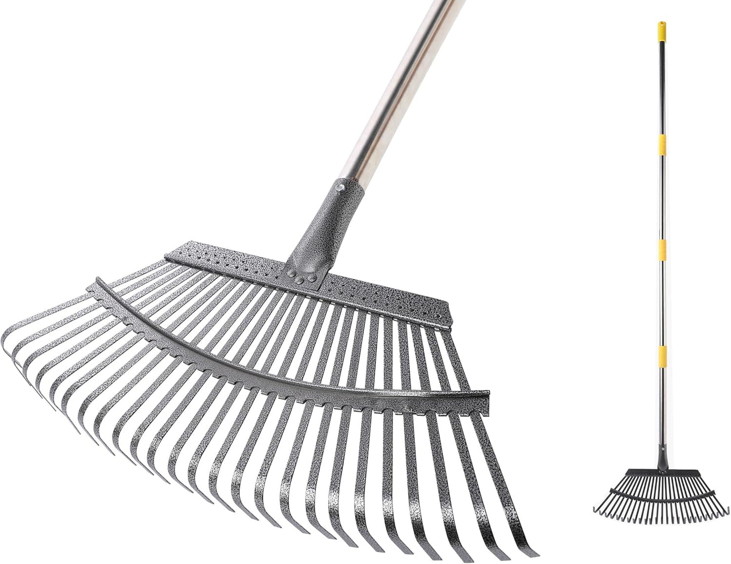 CLEANHOME Rake Garden Rake 25 Tines Adjustable Length 33.1-67.3 inches (84-171 cm) Leaf Sweeping Gardening/Grass Cutting/Lawn/Garden/Garden Cleaning Lightweight (Black)