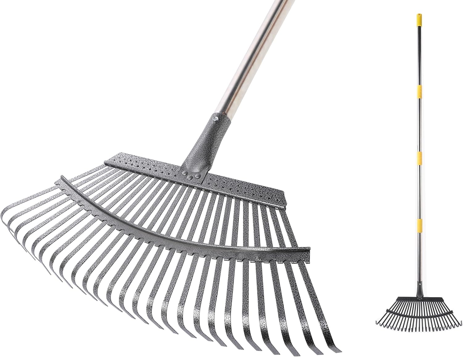 CLEANHOME Rake Garden Rake 25 Tines Adjustable Length 33.1-67.3 inches (84-171 cm) Leaf Sweeping Gardening/Grass Cutting/Lawn/Garden/Garden Cleaning Lightweight (Black)