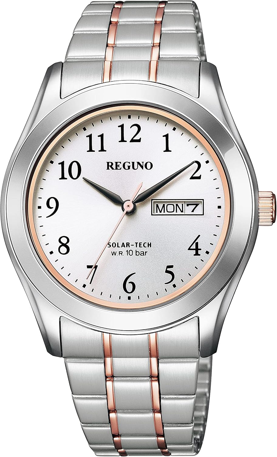 CITIZEN KM1-237-93 REGUNO Watch, Solar, Waterproof, Simple, Business, Analog Bar-Index, Date, Day of the Week, Second Hand, Silver, Gold, Silver, Citizen