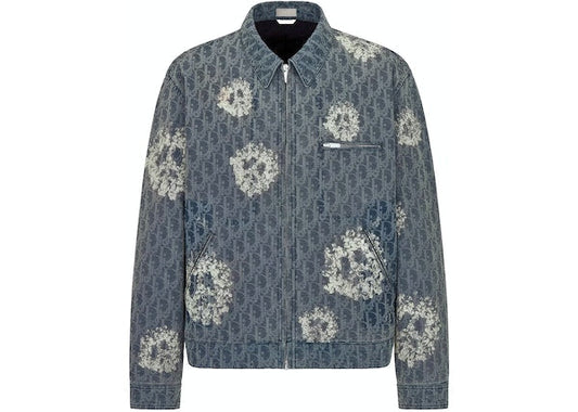 DIOR X DENIM TEARS ZIPPED COTTON DENIM JACKET BLUE