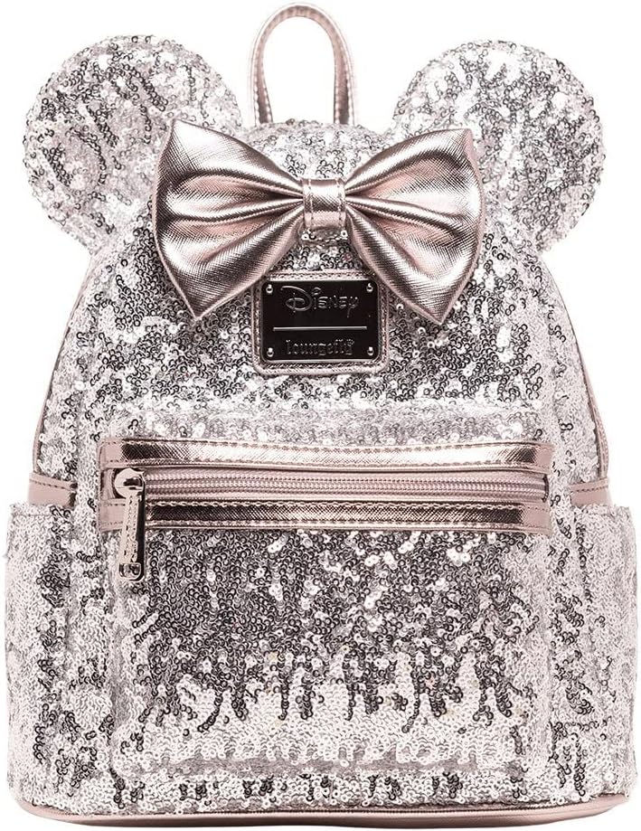 Loungefly Mini mochila de lentejuelas plateadas de Minnie Mouse de Disney