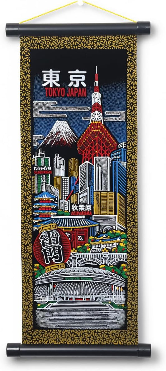 Japanese Souvenir Wall Scroll Tokyo Bean (Height 16.1 x Width 7.1 inches (41 x 18 cm), Made in Japan, Pennant Material, Lightweight and Compact