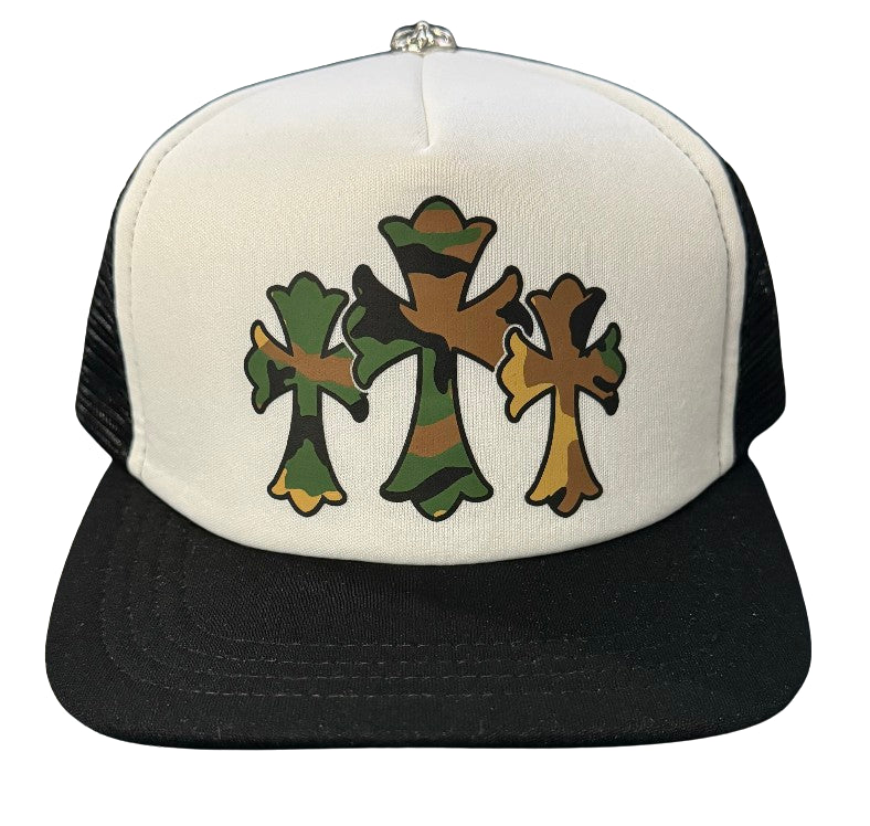 CHROME HEARTS 'CAMO TRIPLE CROSS' BLACK/WHITE TRUCKER