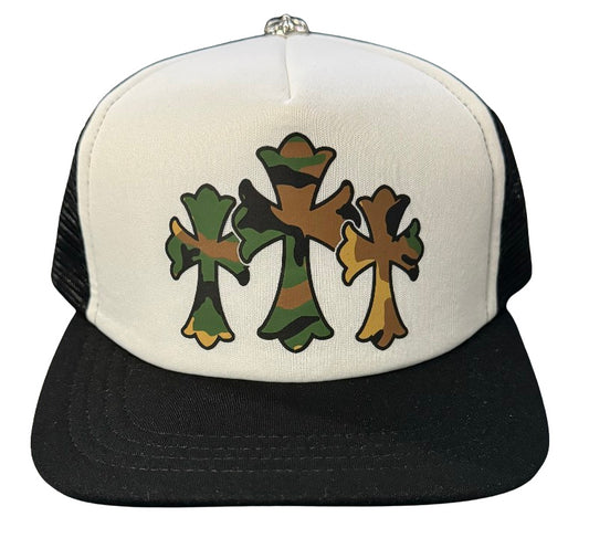 CHROME HEARTS 'CAMO TRIPLE CROSS' BLACK/WHITE TRUCKER