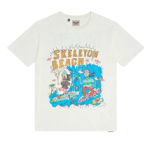 GALLERY DEPT. ANTIQUE WHITE SKELETON BEACH SURF GLITTER LOGO TEE