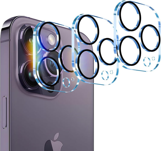 Seninhi Tempered Glass Camera Lens Protector For iPhone 14 Pro / 14 Pro Max, Cover, Full Coverage, Black Edges, Overexposure Prevention, 3-Piece Set
