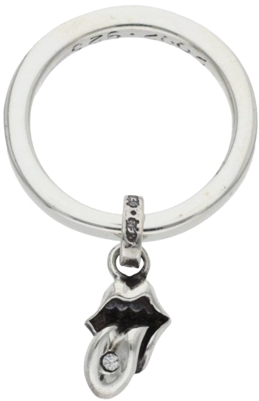 CHROME HEARTS ROLLING STONES SILVER NTFL RING W/ DIAMOND