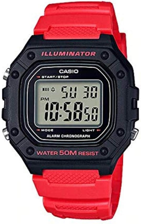 Casio Standard Digital W-218H-4B Wristwatch, Men's, Women's, Cheap Casio Tipkashi, Petite Pla, Black, Red, [Parallel Import], Belt Type: