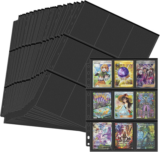 SENUN Trading Card File, Card File, Compatible with 2 Holes, 3 Holes, 4 and 11 Holes, 9 Pockets, Card Sheets, Collect Pokemon, YuGiOh and Other Cards, 2.8 x 3.5 inches (7 x 9 cm), Double Sided 18