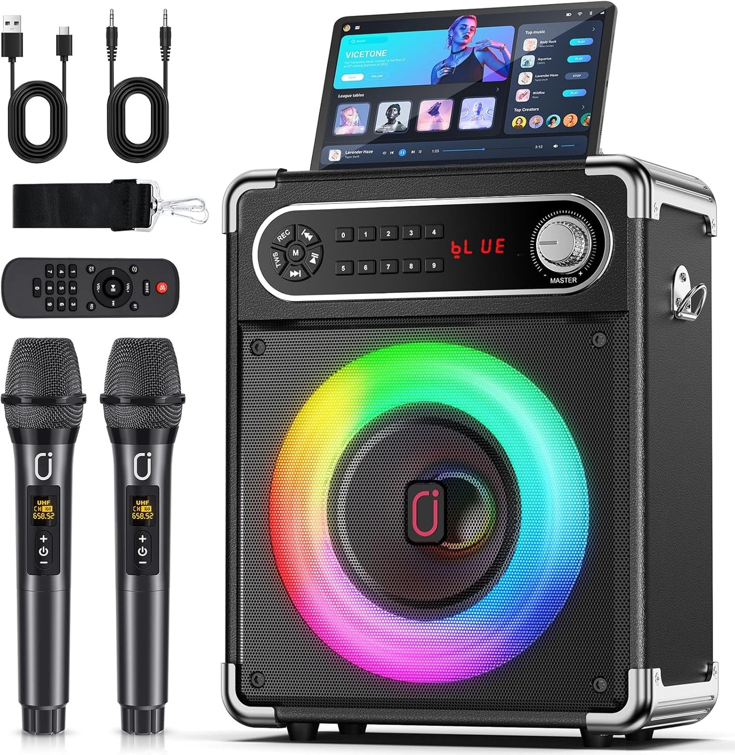 JYX Speaker Set, Speaker, Wireless Mic, 2 x Bluetooth 5.3, Enhanced Bass Function, Rechargeable, Portable, Suitable for Home Parties, Karaoke, Street Speeches, Meetings, School Events, Seminars, Outdoors, Disaster Prevention, Road Live Events, and More