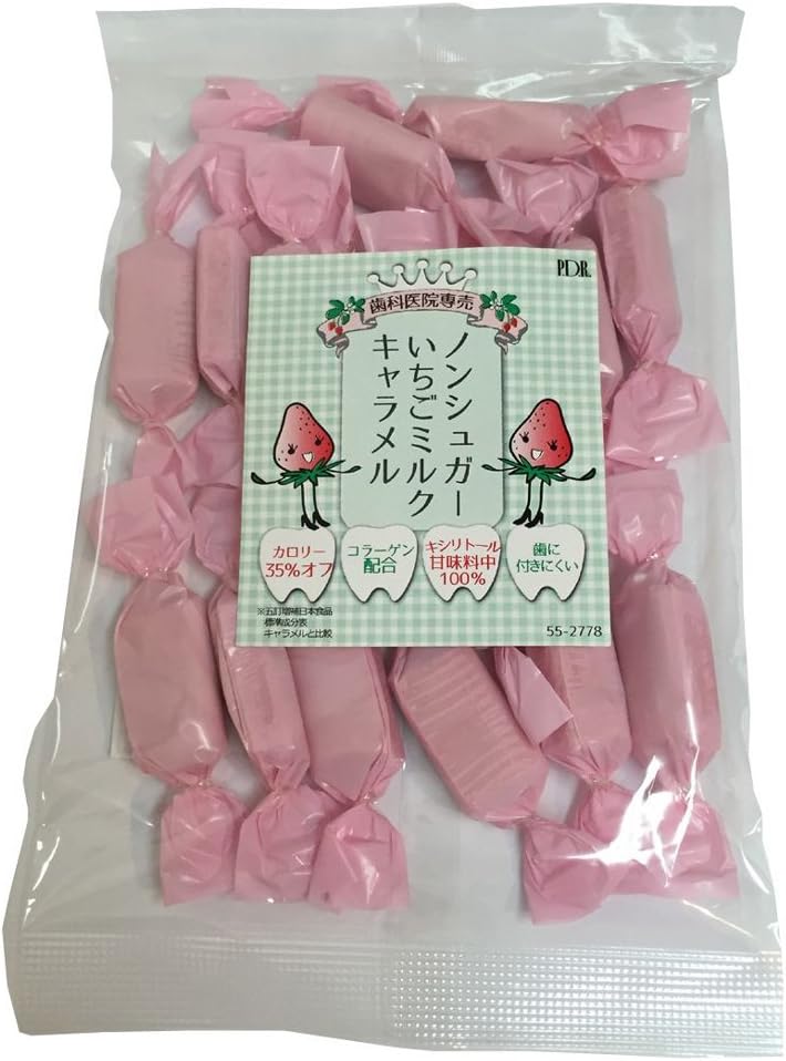 P.D.R. Non-Sugar Strawberry Milk Caramel, 3.5 oz (100 g) (Approximately 17 pieces), Dental Clinic Exclusive (1 bag)