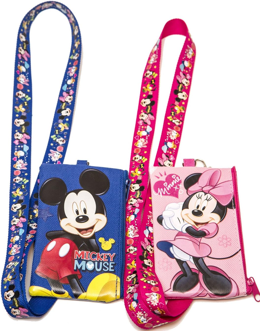 Juego de 2 cordones de los ratones Mickey y Minnie de Disney con bolsa para monedas desmontable