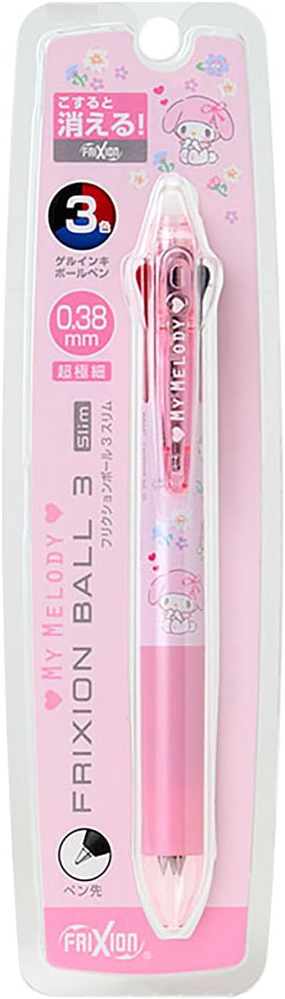 Sanrio 927872 FriXion Ball 3 Slim My Melody Polycarbonate Ball Diameter: 0.01 inch (0.38 mm), Ink Color: Black, Red, Blue Retractable