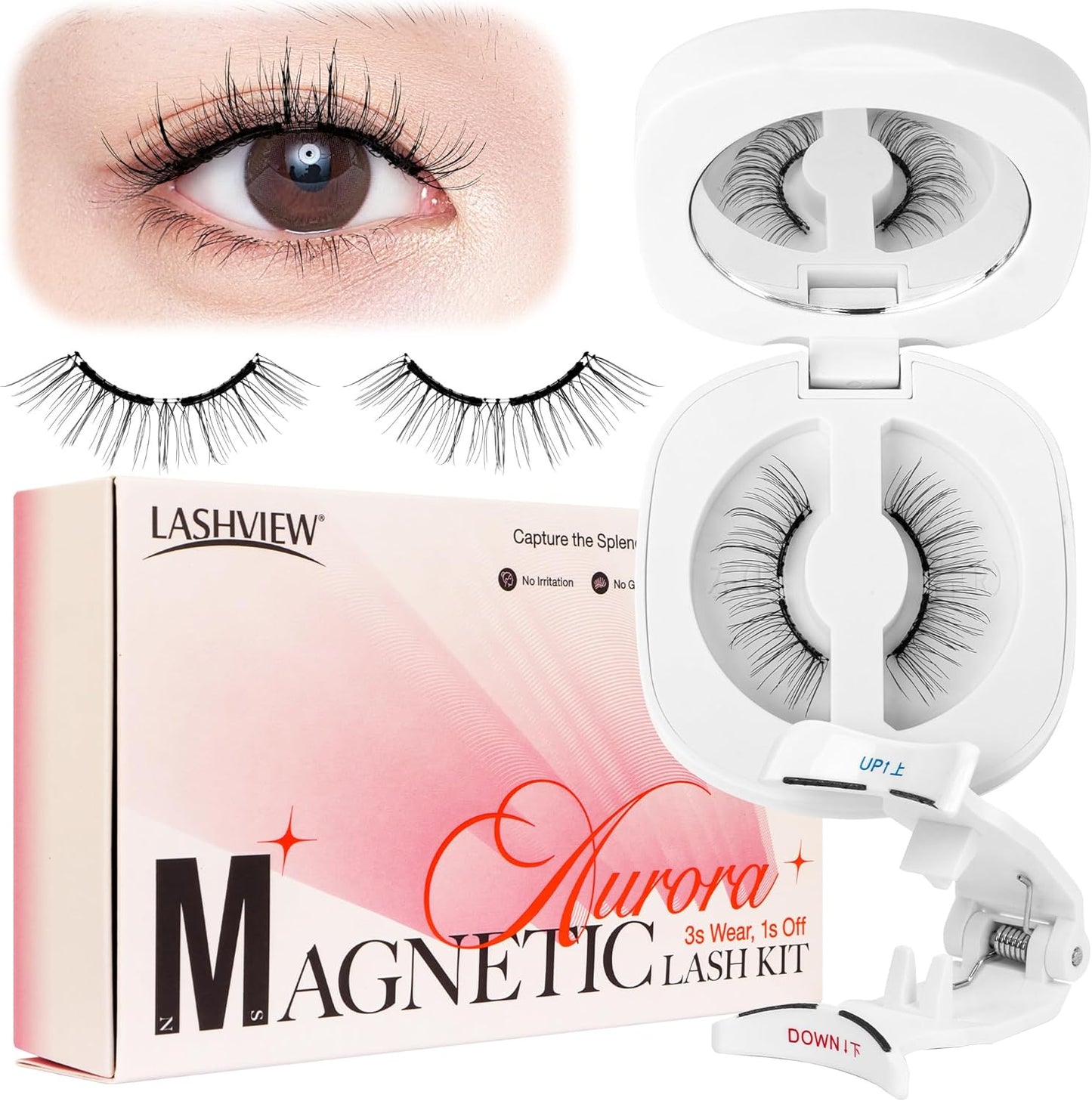 LASHVIEW Upgrade Magnetic Eyelashes with Applicator Reusable Soft Magnetic Eyelashes Natural Look No Glue Magnetic Eyelashes Magnetic Eyelashes Kit Easy to Install and Remove (L01-X)