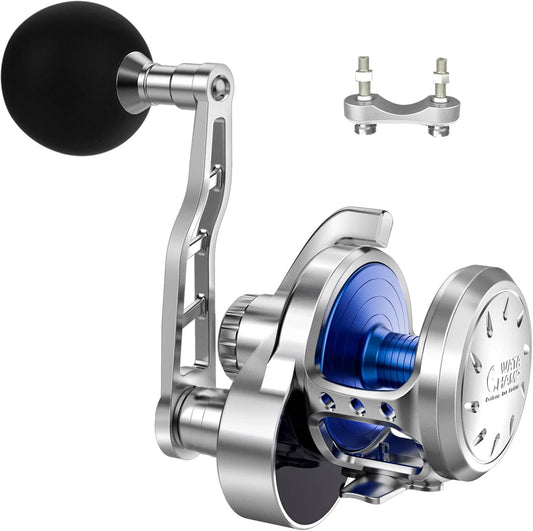 WATACHAMP Caribbean Deepwalker Bait Reel for Jigging, Lever Drag Reel, Power Handle, Full Body Metal Precision Machining, Gear Ratio 5.3:1, Maximum Drag Force, 88.4 lbs (40 kg), Left Handle, Right