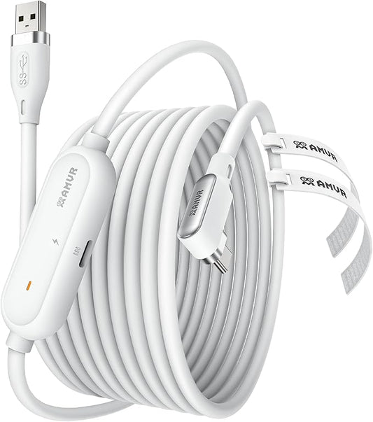 AMVR Link Cable 5m Fast Charge for Quest 3S/Quest 3/Oculus Quest 2/Pico 4/Pico 4 Ultra Right Angle Link Cable, USB 3.0 to Type C 5Gbps Fast Data Transfer Accessory for Code Gaming PC/Steam VR