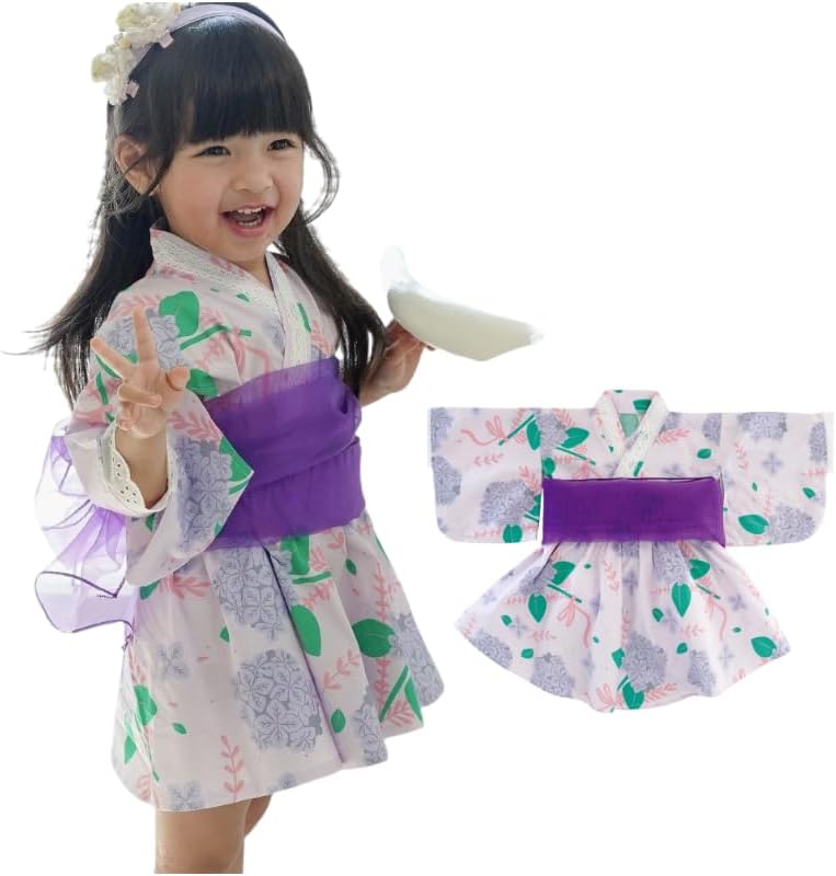 [RemeeHi] Yukata, Girls Kimono, Dress, For Children, Girls, Kimono, Cute, Yukata Dress, Zone, Separate Yukata, Children, Kids, Floral Pattern, Bowknot 2-Piece Set, Children's Clothing, Summer Festival