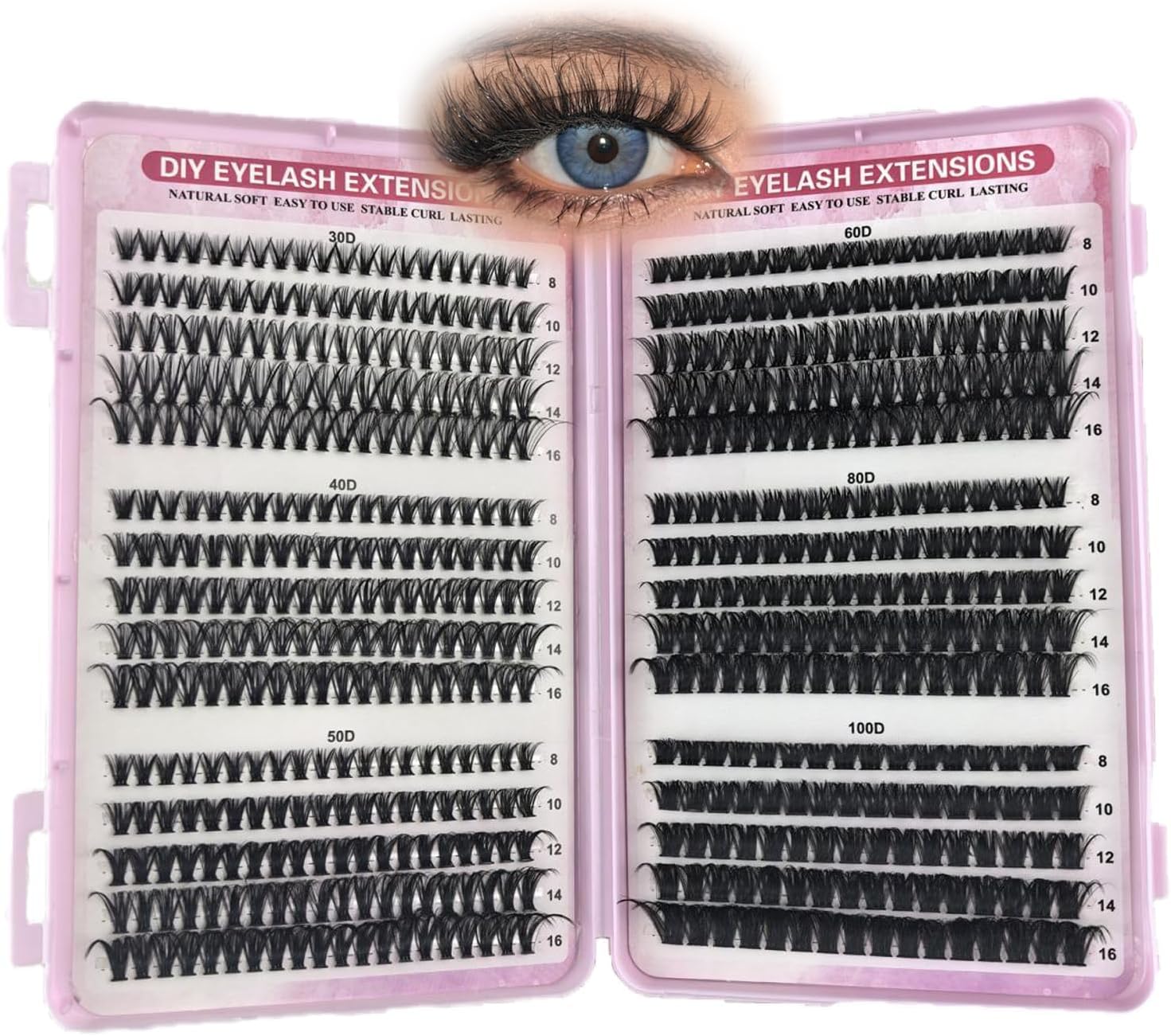 Angzhili 570 Bundles False Eyelashes Large Capacity Partial Eyelashes Handmade 8-16mm Mixed Cluster Eyelash Set DIY Eyelashes Fluffy Eyelashes Curl Lashes Natural Eyelashes Cluster