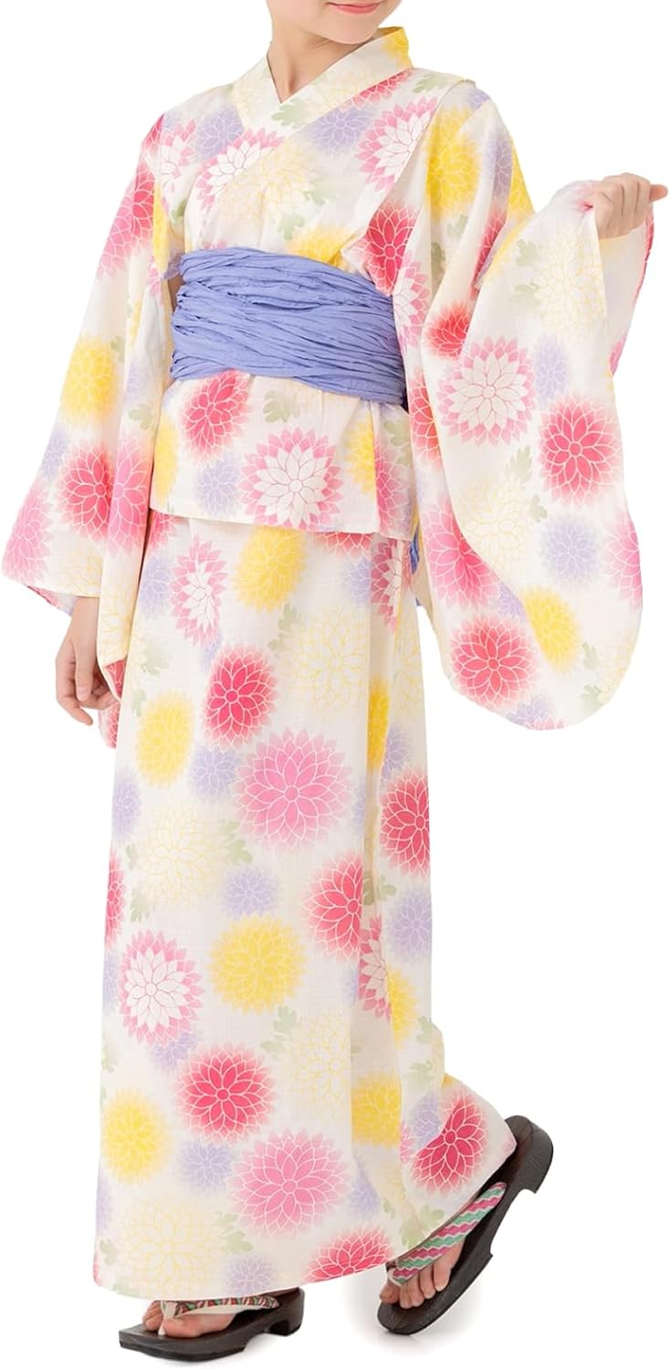 chil2 Children's Yukata Set, Separate Girls, Sundress, Kids' Baby Clothes, 3-piece Set, Dress, Dress, 35.4, 39.4, 43.4, 59.2, 59.2, 55.1, 59.1, 59.1, 59.1 inches (90, 100, 110, 120, 130, 140, 150 cm)