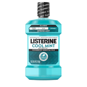 Listerine Cool Mint - Enjuague bucal antiséptico diario mata el 99% de los gérmenes que causan mal aliento, placa y gingivitis para una boca más fresca y limpia, sabor a menta fresca, 1,5 L