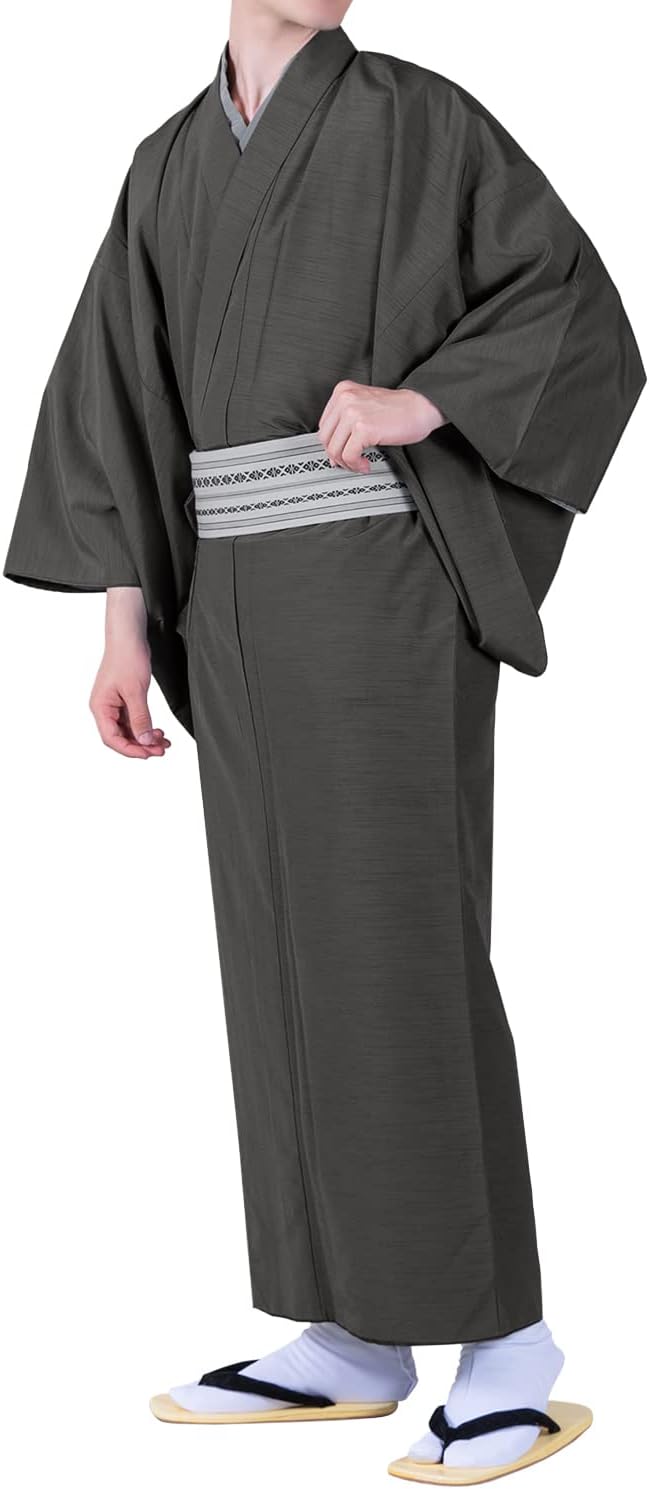 Kyoetsu Men's Kimono, Washable, Solid Color, Pongee, Japanese Clothing