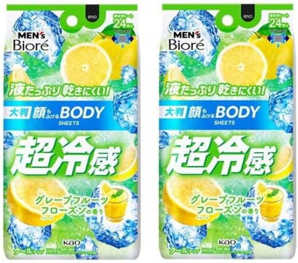 【まとめ買い】【販路限定】メンズ ビ オ レ 極冷感 ボディシート 24枚入×2袋セット (グレープフルーツフローズンの香り)