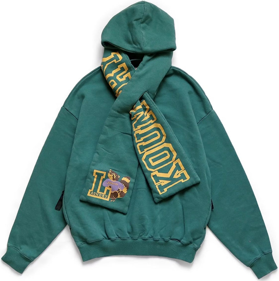 KAPITAL 'KESA' GREEN SCARF HOODIE