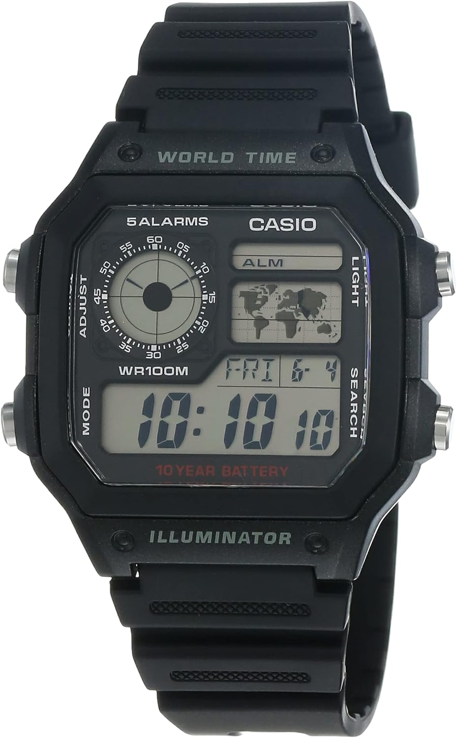 CASIO AE-1200WH-1A Men's Digital Wristwatch, Overseas Model, Black, Belt Type: