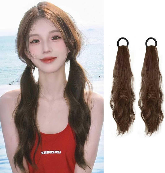 Hair Extension, Braid Wig, 2 Piece Set, 21.7 inches (55 cm), Braided Ponytail, Curly Wig, Twin Tail, Braid, Natural, Fluffy, Extension, Dance Extension, Hair Extension, Costume, Event, Party, Birthday