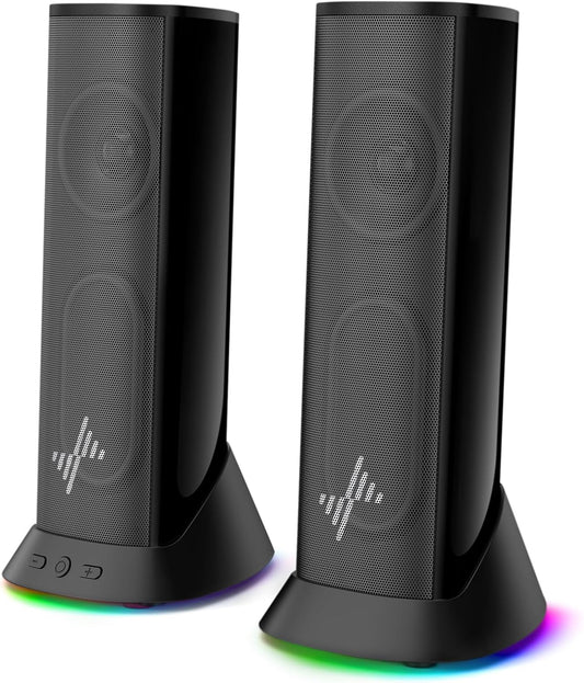 Nylavee PC Speaker for Computers, Hi-Fi Stereo, Enhanced Bass, 9 Different LED Lights, USB/Type-C Powered, 0.1 inch (3.5 mm) Wired Connection, PC Speaker, Desktop / Laptop / Monitor / PS5 / Xbox