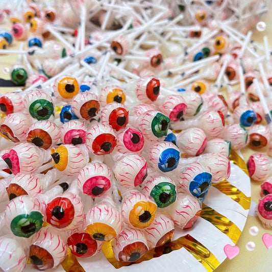Seikaoen Halloween Candy Assortment, Eyeball Gummies, Individual Packaging (100 Pieces of Eyeball Candy), Large Amount, Mini Candy with Sticks, Halloween Candy, Random Set