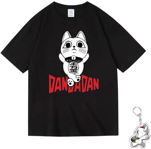 Vioshi Danda Dan Impression T-shirt, Maneki Neko (Beckoning Neko), Round Neck, Inner Shirt, Summer Clothes, Everyday Clothes, Cute, Top, Breathable, Fashion, Loose, Soft, Comfortable, Anime, Unisex