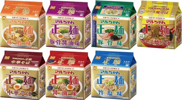 Maruchan Seomen Noodles 5 Pack Set (Soy Sauce, Miso, Salt, Pork Bone, Pork Bone Soy Sauce, Japanese Style Soy Sauce, Yakisoba), 7 Bags Each