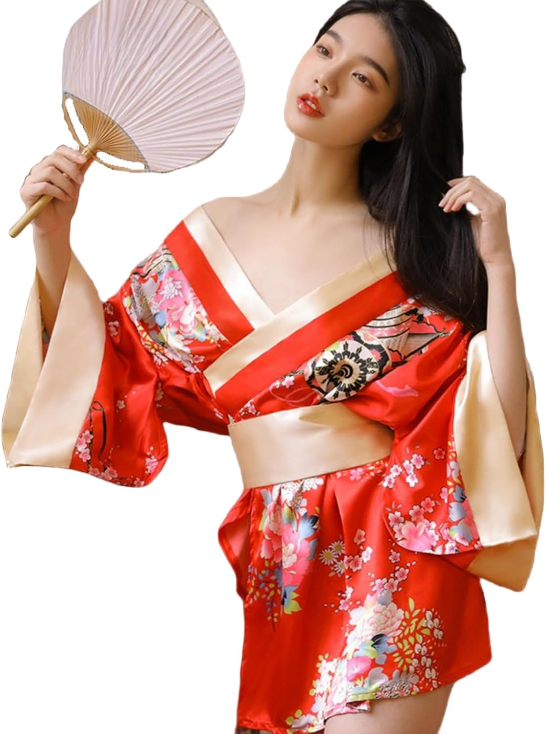 R-Dream XJ Yukata, Sexy, Large Size, Cosplay, Costume, Oiran, Kimono, Etch, Women's, Floral, Japanese Pattern, Yukata, Mini, Extreme, Erotic, Halloween