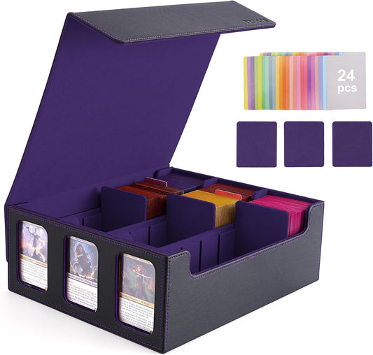 Deck Case, Trading Card Case, Card Storage Box, Card Case, Trading Card Storage, 2300+ Window, Divider Plate, Card Stopper, Compatible with Yugioh Pokeca MTG Various Card Games (Purple with Black, 3