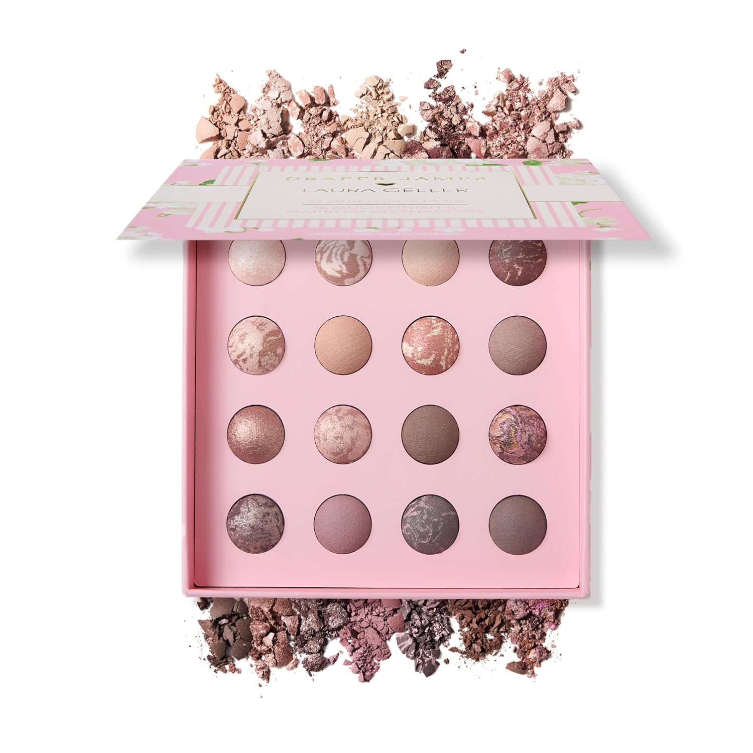 LAURA GELLER NEW YORK Paleta de sombras de ojos de mármol – 16 sombras de ojos horneadas y marmoladas multiacabado en acabados mate y satinado – Edición limitada Draper James Collaboration