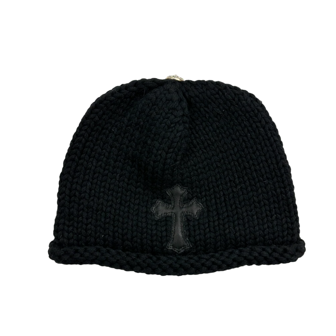 CHROME HEARTS 'BLACK CROSS PATCH' CASHMERE KNIT BLACK KIDS BEANIE