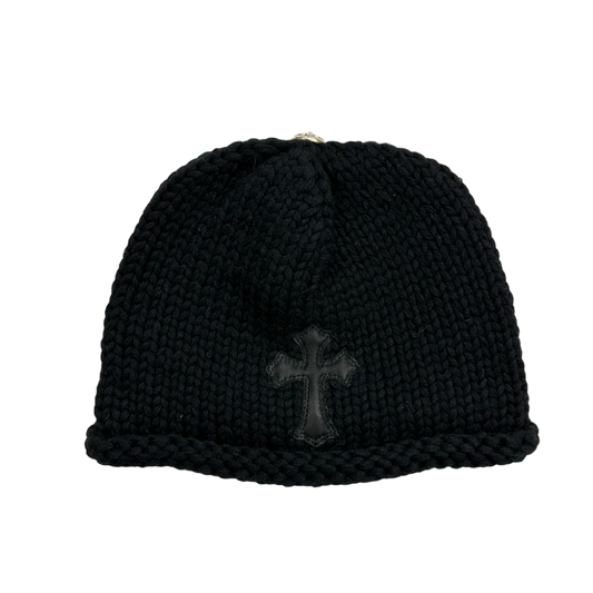 CHROME HEARTS 'BLACK CROSS PATCH' CASHMERE KNIT BLACK KIDS BEANIE
