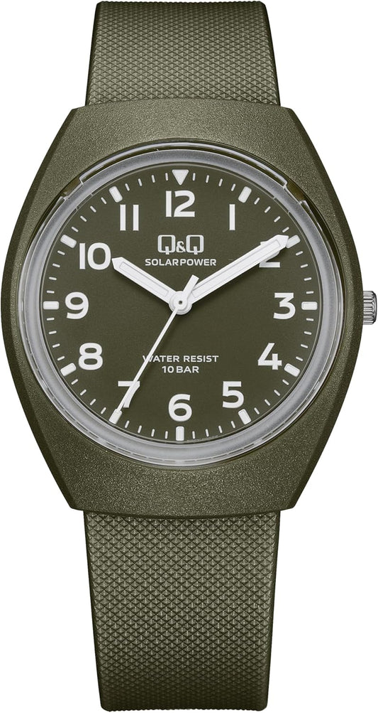 Citizen Q&Q Solar Watch, No Battery Replacement Required, 10 ATM Water-Resistant, Lightweight, Analog, E11A, Khaki, Bracelet Type