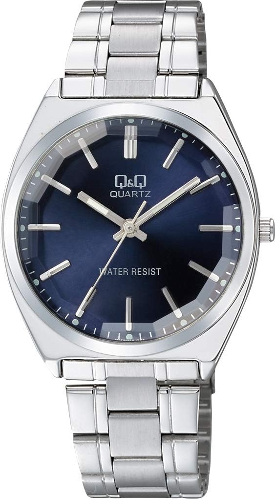 Citizen Q&Q QB78 Analog Wristwatch, Waterproof, Metal Band, and Others, silver/navy, 1 piece
