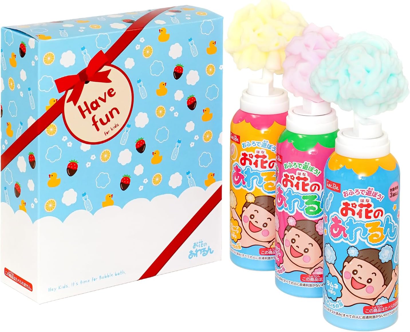 LEC Play in the Bath Flower Awarun Bubble Ball Approximately 150 pieces 3-piece set In gift box Ramune (light blue) Strawberry chocolate (pink) Grapefruit (yellow) For children Flower-shaped bubbles