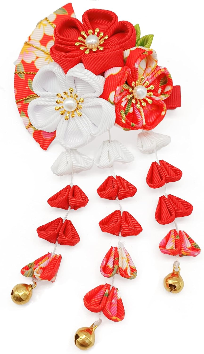 [JZOON] Hair Ornament, Coming-of-Age Ceremony, Yukata, Hakama, Kimono, Furisode, Kimono, Kimono, Kimono, Handmade, Flower, Graduation Ceremony, Wedding, Bell Included, Handmade Red, Blue, Purple,